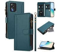 Funda tipo cartera para Boost MobIle Celero 5G SC(SN339D) con correa a prueba de golpes de cuero de primera calidad, cartera con cremallera, 9 ranuras para tarjetas, color verde oscuro