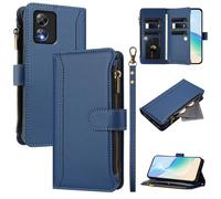 Funda tipo cartera para Boost MobIle Celero 5G SC(SN339D) con correa a prueba de golpes de cuero de primera calidad, cartera con cremallera, 9 ranuras para tarjetas, color azul oscuro