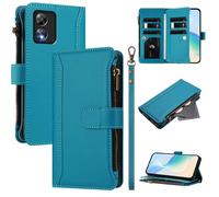 Funda tipo cartera para Boost MobIle Celero 5G SC(SN339D) con correa a prueba de golpes de cuero de primera calidad, cartera con cremallera, 9 ranuras para tarjetas, color azul lago
