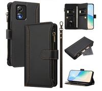 Funda tipo cartera para Boost MobIle Celero 5G SC(SN339D) con correa a prueba de golpes de cuero de primera calidad, cartera con cremallera, 9 ranuras para tarjetas, color negro