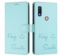 Funda tipo cartera para Fujitsu Arrows We3, en relieve Keep Smile de piel sintética, con tapa, bloqueo RFID, soporte, cierre magnético y correa de muñeca, color verde A01