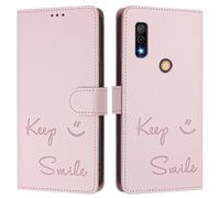 Funda tipo cartera para Fujitsu Arrows We3, en relieve Keep Smile de piel sintética, con tapa, bloqueo RFID, soporte, cierre magnético y correa de muñeca, color rosa A02