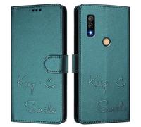 Funda tipo cartera para Fujitsu Arrows We3, en relieve Keep Smile de piel sintética, con tapa, bloqueo RFID, soporte, cierre magnético y correa de muñeca. A04