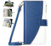 Funda Tipo Cartera para Huawei Mate 30 Pro, con Tarjetero, Correa Cruzada, Cierre de Cremallera y Wallet Cover protectora-Azul-02