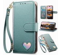 Funda Tipo Cartera para Huawei nova15 Ultra/15 Pro, Cierre de Cremallera, Tarjetero, Funda con Estampado de Amor, Bolsillo de Bolso de Cuero PU para Huawei nova15 Ultra/15 Pro-Verde