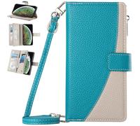 Funda Tipo Cartera para Huawei Pura 70 Pro, con Tarjetero, Correa Cruzada, Cierre de Cremallera y Wallet Cover protectora-Azul-01