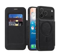 Funda tipo cartera para iPhone 17 Pro Max/17 Pro/17 Air/17, compatible con MagSafe Flip Folio Kickstand de piel sintética, cobertura completa, bloqueo RFID, soporte magnético para tarjetas (negro, 17