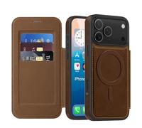 Funda tipo cartera para iPhone 17 Pro Max/17 Pro/17 Air/17, compatible con MagSafe Flip Folio Kickstand de piel sintética, cobertura completa, bloqueo RFID, soporte magnético para tarjetas (marrón, 17