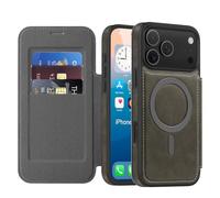 Funda tipo cartera para iPhone 17 Pro Max/17 Pro/17 Air/17, compatible con MagSafe Flip Folio Kickstand de piel sintética, cobertura completa, bloqueo RFID, soporte magnético para tarjetas (gris, 17