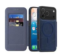 Funda tipo cartera para iPhone 17 Pro Max/17 Pro/17 Air/17, compatible con MagSafe Flip Folio Kickstand de piel sintética, cobertura completa, bloqueo RFID, soporte magnético para tarjetas (azul, 17
