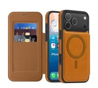 Funda tipo cartera para iPhone 17 Pro Max/17 Pro/17 Air/17, compatible con MagSafe Flip Folio Kickstand de piel sintética, cobertura completa, bloqueo RFID, soporte magnético para tarjetas (naranja