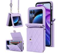 Funda tipo cartera para Motorola Razr 2025/2024, tarjetero, cartera cruzada, de cuero, bloqueo RFID, correa de muñeca, a prueba de golpes, funda para Moto Razr 2025/2024 (morado)