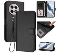 Funda tipo cartera para OnePlus 13R 5G, funda delgada de cuero con ranuras para tarjetas, correa de muñeca y soporte, funda protectora a prueba de golpes para hombres y mujeres (negro)