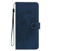 Funda tipo cartera para Oneplus Nord CE4 con tarjetero, a prueba de golpes, de piel sintética, con función atril de mariposa en relieve, funda protectora para Oneplus Nord CE4, color azul oscuro