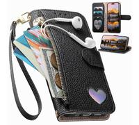 Funda Tipo Cartera para OPPO K12x, Cierre de Cremallera, Tarjetero, Funda con Estampado de Amor, Bolsillo de Bolso de Cuero PU para OPPO K12x-Negro