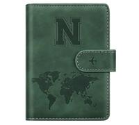 Funda tipo cartera para pasaporte, con letras A-Z, billetera de viaje con bloqueo RFID, funda tipo cartera para pasaporte, para viajes, pasaportes, libros para mujeres y hombres, Verde Pino, N, Carta