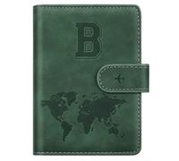 Funda tipo cartera para pasaporte, con letras A-Z, billetera de viaje con bloqueo RFID, funda tipo cartera para pasaporte, para viajes, pasaportes, libros para mujeres y hombres, Verde Pino, B, Carta