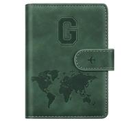 Funda tipo cartera para pasaporte, con letras A-Z, billetera de viaje con bloqueo RFID, funda tipo cartera para pasaporte, para viajes, pasaportes, libros para mujeres y hombres, Verde Pino, G, Carta