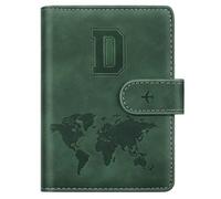 Funda tipo cartera para pasaporte, con letras A-Z, billetera de viaje con bloqueo RFID, funda tipo cartera para pasaporte, para viajes, pasaportes, libros para mujeres y hombres, Verde Pino, D, Carta