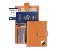 Funda tipo cartera para pasaporte para mujeres y hombres, bloqueo RFID, funda para pasaporte con soporte para AirTag, accesorios de viaje (marrón)