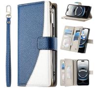 Funda Tipo Cartera para Realme P3 5G, con 6 Ranuras para Tarjetas, Bolsillo con Cremallera, Cierre magnético, función Atril y Correa para la muñeca-Azul-02