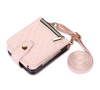 Funda Tipo Cartera para Samsung Galaxy Z Flip 5, Funda de Tarjeta de Cuero de Lujo, Funda Protectora Ultrafina con Correa Larga para el Hombro Cruzada