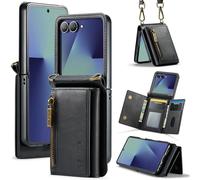 Funda tipo cartera para Samsung Galaxy Z Flip 7, funda plegable de piel con 4 ranuras para tarjetas, 3 ranuras para dinero en efectivo y 1 bolsillo con cremallera, función atril a prueba de golpes