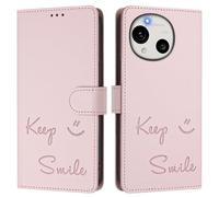 Funda tipo cartera para Sharp Aquos R11, en relieve Keep Smile de piel sintética con tapa, bloqueo RFID, soporte, cierre magnético y correa de muñeca, color rosa A02
