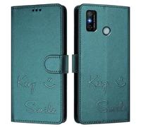 Funda tipo cartera para Tecno Spark de 6 GB/Spark go 2020 de piel sintética, diseño estampado Keep Smile, protección RFID, función soporte, cierre magnético con cordón de mano. A04