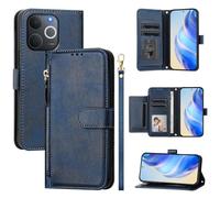 Funda tipo cartera para teléfono compatible con Realme Note 70 4G/Note 70T 4G/Narzo 80 Lite 4G/C71 4G, funda de piel india de gran capacidad, tarjetero y 1 bolsillo con cremallera, color azul