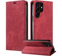 Funda tipo cartera vintage con soporte para Samsung Galaxy A71/A51/A41/A31/A21/A11 5G/4G - Cierre magnético, tarjetero, carcasa roja
