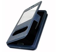 Funda tipo libro para Alcatel 1V 2020 Extra Slim X 2 ventanas de piel ecológica de calidad con cierre magnético y pespuntes similares compatible con Alcatel 1V 2020, color azul