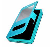 Funda tipo libro para Archos Diamant Extra Slim X 2 ventanas de piel ecológica de calidad con cierre magnético y pespuntes similares compatible con Archos Diamant - Turquesa