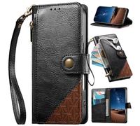 Funda Tipo Libro para OPPO Reno 15F, Piel sintética, Cierre magnético, función Atril, Tarjetero, Carcasa con Cremallera para OPPO Reno 15F-Negro