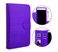 Funda tipo libro para Realme C3 (piel sintética, con doble tapa interior, tarjetero, cierre magnético y pespuntes confinos, color morado
