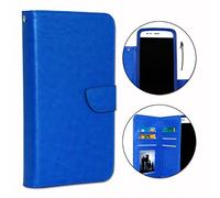 Funda tipo libro para Realme C3 (piel sintética, con doble tapa interior, tarjetero, cierre magnético y pespuntes confinos, color azul