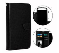 Funda tipo libro para Realme Q, formato cartera de piel sintética con doble tapa interior, tarjetero, cierre magnético y pespuntes conexos, color negro