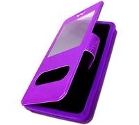 Funda tipo libro para Samsung Galaxy F41 Extra Slim X 2 ventanas de piel sintética de calidad con cierre magnético y pespuntes compatibles con Samsung Galaxy F41 - morado