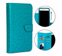 Funda tipo libro para Xiaomi Mi 10T de piel sintética con doble tapa interior, tarjetero, cierre magnético y pespuntes conexos, color azul turquesa
