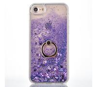 funda transparente Mo-Beauty®, para iPhone 6, 6S Plus, incluye protector de pantalla de vidrio templado, con purpurina, diseño creativo con líquido que fluye, brillante, hecha de plástico duro morado morado Talla:iPhone 6 Plus