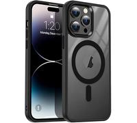 Funda transparente para iPhone 15 Pro Max, Compatible con MagSafe y Carga inalámbrica, Hybrid TPU con aro magnético, bumper negro, botones metálicos, Alta Protección y antiamarilla (15 Pro Max, Negro)