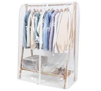 Funda transparente para perchero, 150 x 110 x 50 cm, transpirable, con cremallera, transparente, PEVA para traje, abrigo, camiseta, chaqueta, color blanco