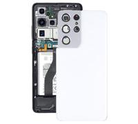 Funda trasera de batería de repuesto compatible con Samsung Galaxy S21 Ultra, cubierta trasera de batería con cubierta de lente de cámara. Color blanco