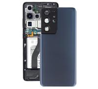Funda trasera de batería de repuesto compatible con Samsung Galaxy S21 Ultra, cubierta trasera de batería con cubierta de lente de cámara. Azul