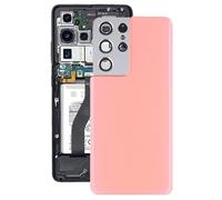 Funda trasera de batería de repuesto compatible con Samsung Galaxy S21 Ultra, cubierta trasera de batería con cubierta de lente de cámara. Rosa