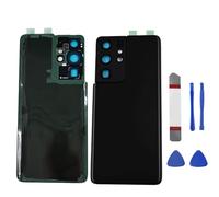 Funda trasera de cristal para Samsung Galaxy S21 Ultra 5G SM-G998U para todos los operadores con lente de vidrio de cámara y cintas preinstaladas + kits de herramientas (negro fantasma)