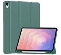 Funda Trasera de TPU Suave Triple Plegable Adecuada for Samsung Galaxy Tab S11 11 Pulgadas 2025 con portalápices Cubierta con Soporte de activación automática(Dark Green)