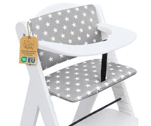 Funda trona universal 2 piezas - cojin para de tronas fundo silla para niños y niñas para Hauck y Stokke comer Cojín para silla infantil con revestimiento impermeable Oeko-Tex Estrellas En Gris