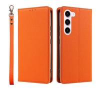 Funda ultrafina para Samsung Galaxy S25 Ultra/S25 Plus/S25, Litchi-cicatrices Funda con Tarjeteros Magnética Cartera Cuero Funda, Naranja, S25 Plus