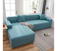 Funda universal elástica para sofá esquinero, color azul lago, protección de piel de 2 y 4 plazas, protector de sofá para todas las estaciones para muebles de sala de estar